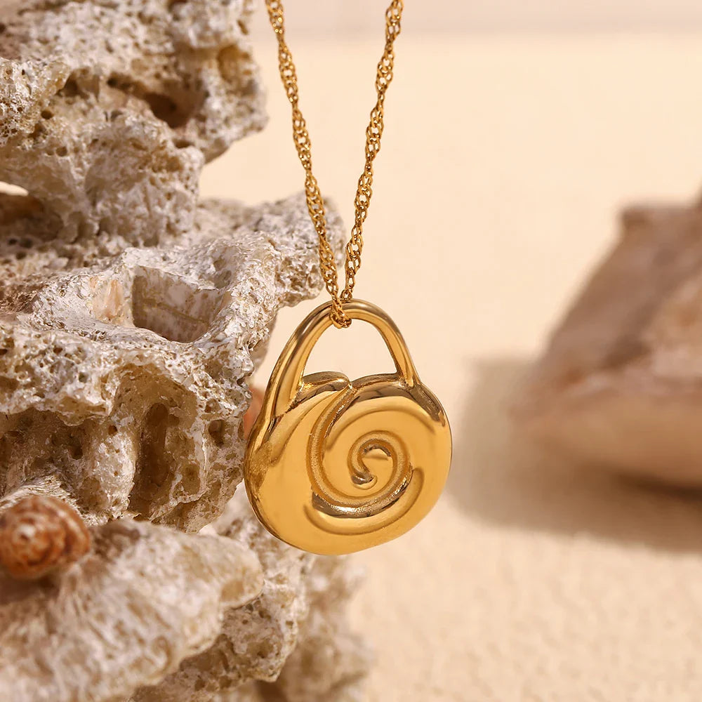 Colar Espiral Dourado em Aço Inoxidável 18 Quilates
